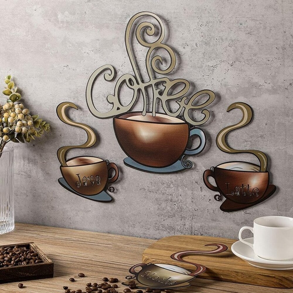 NEW 4 Pieces Metal Coffee Cup Wall Decor Coffee Bar Decor Coffee Decor Cafe - Picture 1 of 9